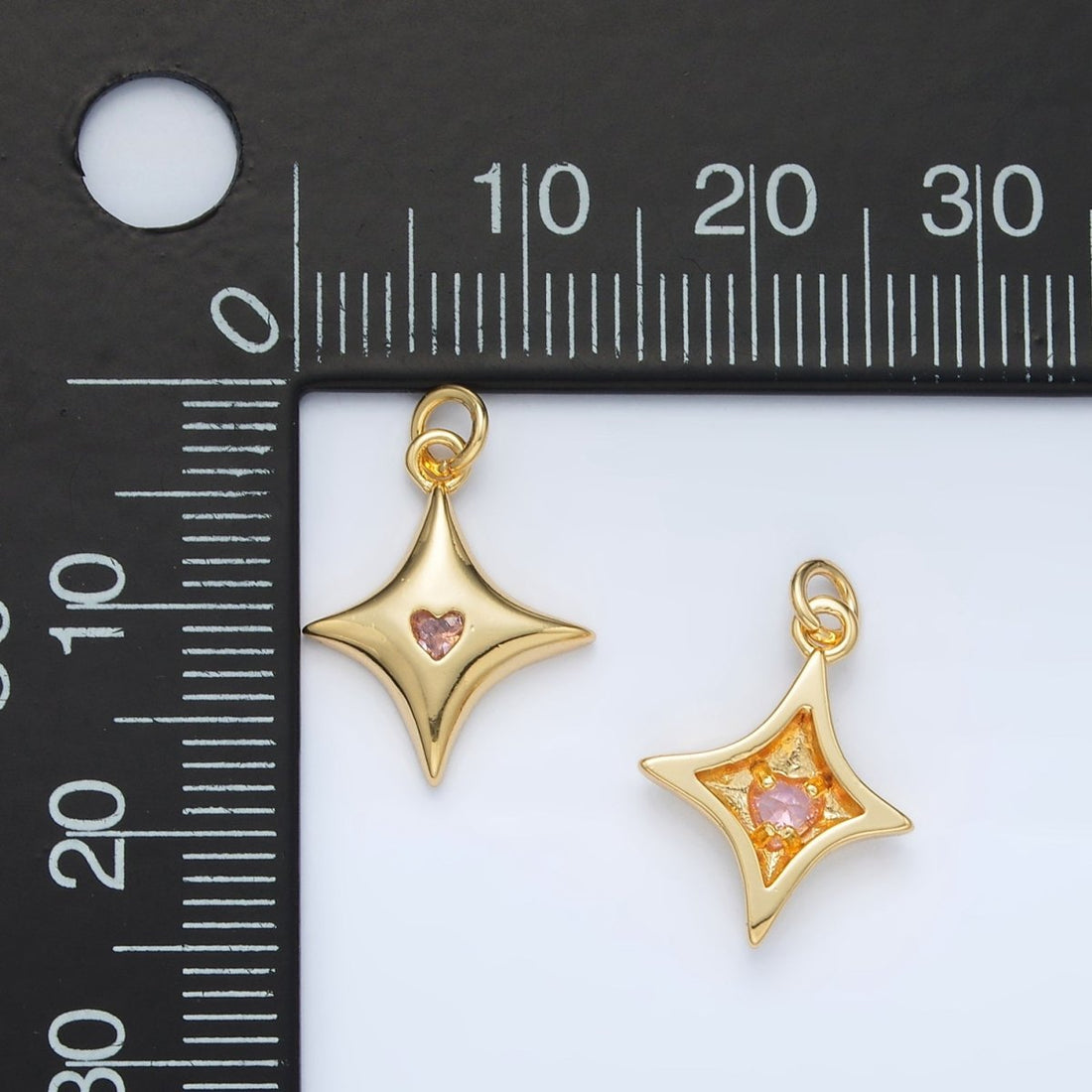 24K Gold Filled Orange CZ Heart Celestial North Star Charm | AC-155