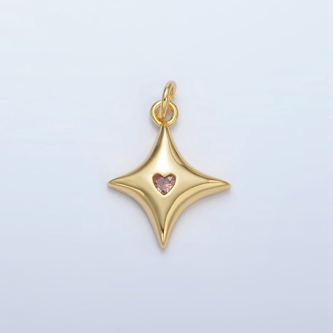 24K Gold Filled Orange CZ Heart Celestial North Star Charm | AC-155