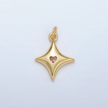 24K Gold Filled Orange CZ Heart Celestial North Star Charm | AC-155
