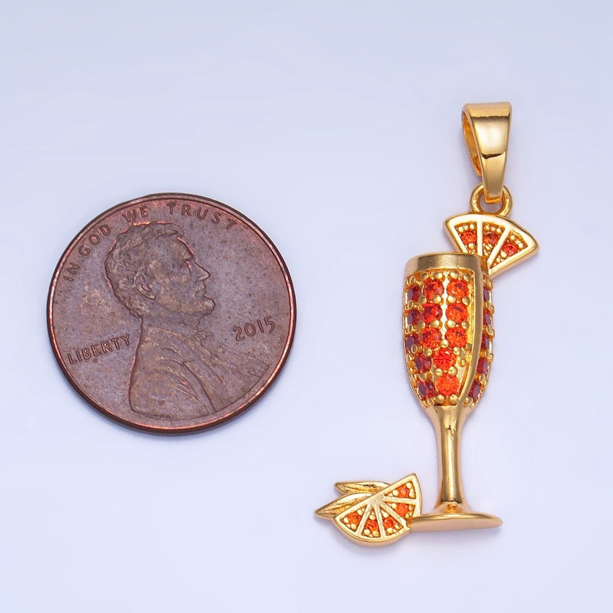 24K Gold Filled Orange Slice CZ Micro Paved Martini Alcoholic Drink Pendant in Gold &amp; Silver | AA992