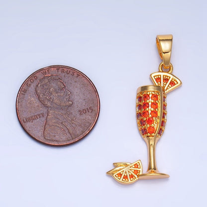 24K Gold Filled Orange Slice CZ Micro Paved Martini Alcoholic Drink Pendant in Gold &amp; Silver | AA992