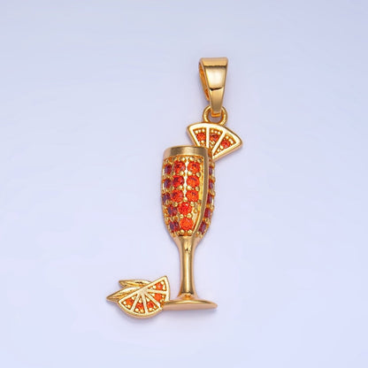 24K Gold Filled Orange Slice CZ Micro Paved Martini Alcoholic Drink Pendant in Gold &amp; Silver | AA992
