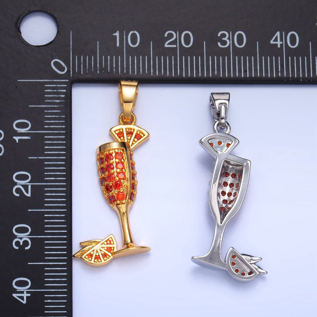 24K Gold Filled Orange Slice CZ Micro Paved Martini Alcoholic Drink Pendant in Gold &amp; Silver | AA992