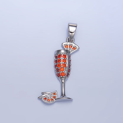 24K Gold Filled Orange Slice CZ Micro Paved Martini Alcoholic Drink Pendant in Gold &amp; Silver | AA992
