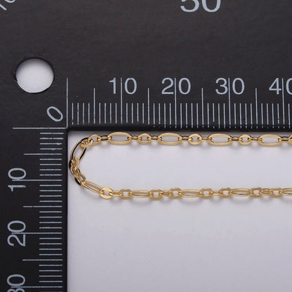 24K Gold Filled Oval Cable Link Figaro Long and Short Fancy Unfinished Chain By Yard in Gold &amp; Silver | ROLL-1057, ROLL-1083