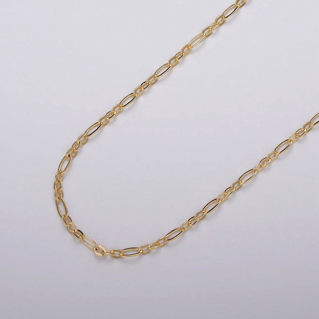 24K Gold Filled Oval Cable Link Figaro Long and Short Fancy Unfinished Chain By Yard in Gold &amp; Silver | ROLL-1057, ROLL-1083