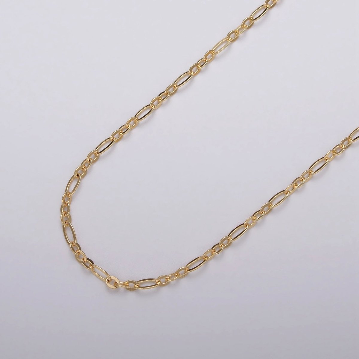 24K Gold Filled Oval Cable Link Figaro Long and Short Fancy Unfinished Chain By Yard in Gold &amp; Silver | ROLL-1057, ROLL-1083