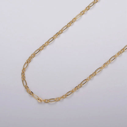 24K Gold Filled Oval Cable Link Figaro Long and Short Fancy Unfinished Chain By Yard in Gold &amp; Silver | ROLL-1057, ROLL-1083
