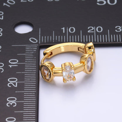24K Gold Filled Oval CZ Bezel Huggie Hoop Earrings | V519