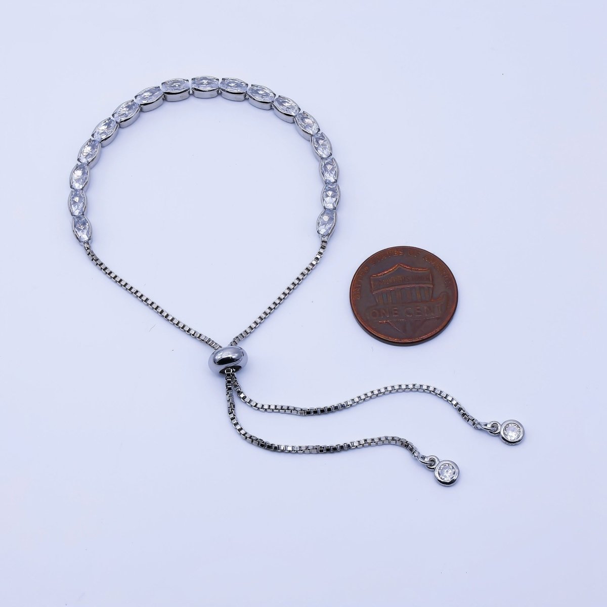 24K Gold Filled Oval CZ Tennis Chain Bolo Slide Adjustable Bracelet in Gold &amp; Silver | WA-03902 WA-03903
