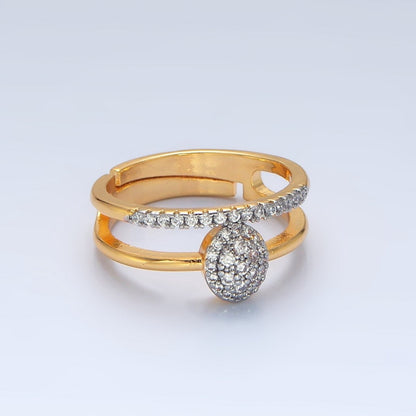 24K Gold Filled Oval Micro Paved CZ Double Band Mixed Metal Ring | O1426