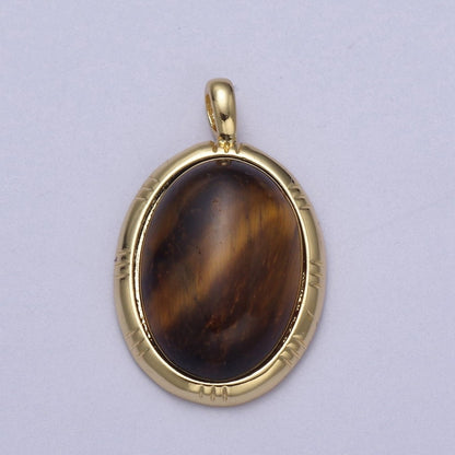 24K Gold Filled Oval Tiger Eye, Dark Green Aventurine, Carnelian Natural Healing Gemstone Pendant H-332 - H-334