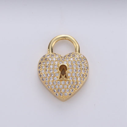 24k Gold Filled Padlock Charm Gold CZ Micro Pave Charm Pendant Heart Lock Charm Necklace for Statement Necklace Component D-618