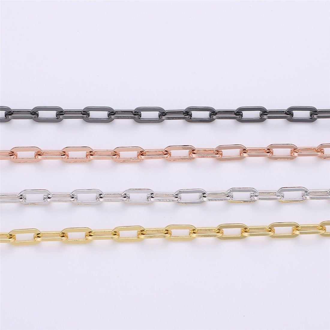 24K Gold Filled PAPER CLIP Chain, Elongated Rectangle Oval Chain, 3mm x 7mm Chain by Yard, Unfinished Chain for DIY Jewelry Supply | ROLL-121, ROLL-122, ROLL-123, ROLL-124
