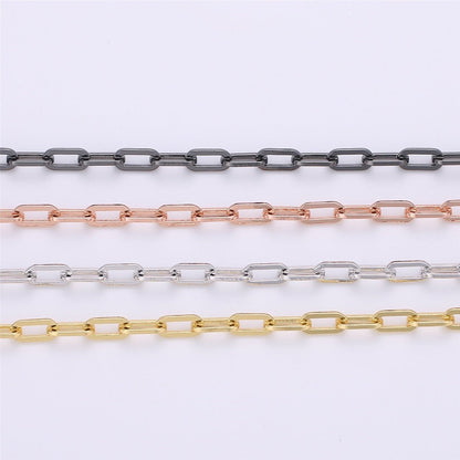 24K Gold Filled PAPER CLIP Chain, Elongated Rectangle Oval Chain, 3mm x 7mm Chain by Yard, Unfinished Chain for DIY Jewelry Supply | ROLL-121, ROLL-122, ROLL-123, ROLL-124