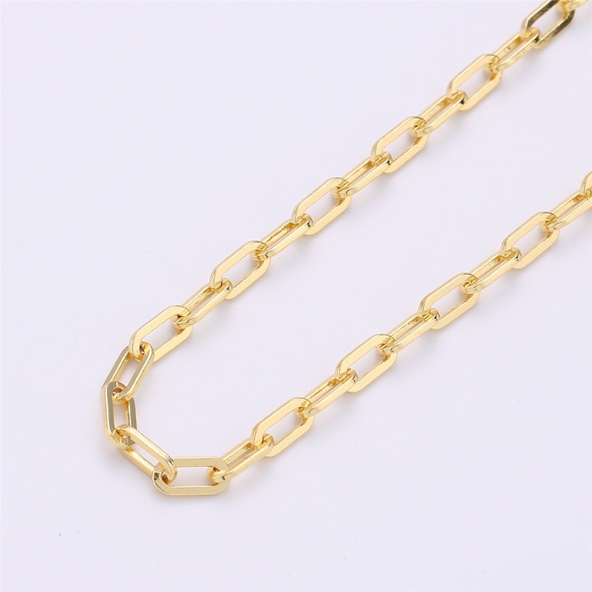 24K Gold Filled PAPER CLIP Chain, Elongated Rectangle Oval Chain, 3mm x 7mm Chain by Yard, Unfinished Chain for DIY Jewelry Supply | ROLL-121, ROLL-122, ROLL-123, ROLL-124