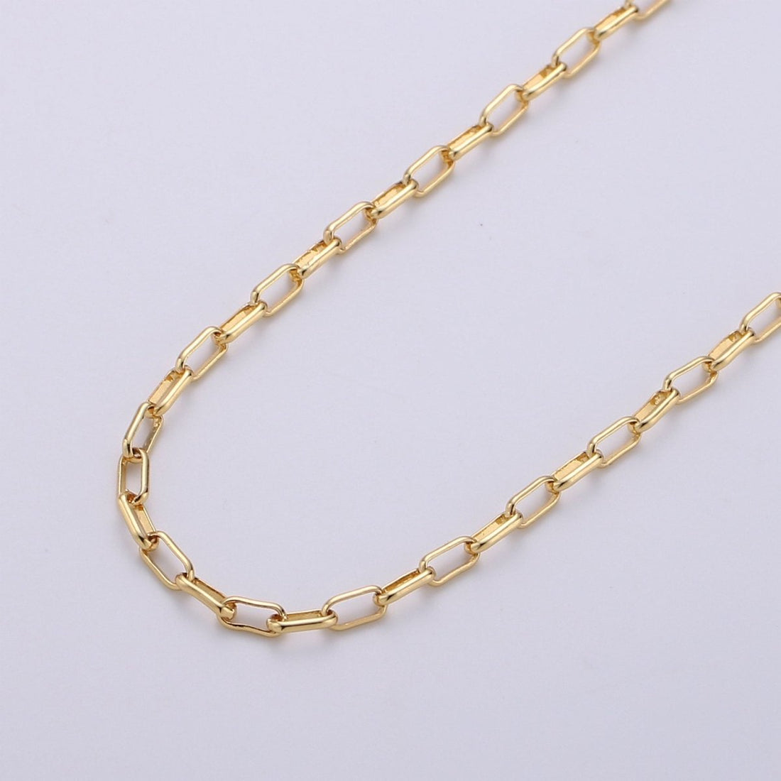 24K Gold Filled Paper Clip Chain, Elongated Rectangle Oval Paper Clip Chain, 3mm Chain By Yard, Unfinished Chain For DIY, Jewelry Supply Component | ROLL-228