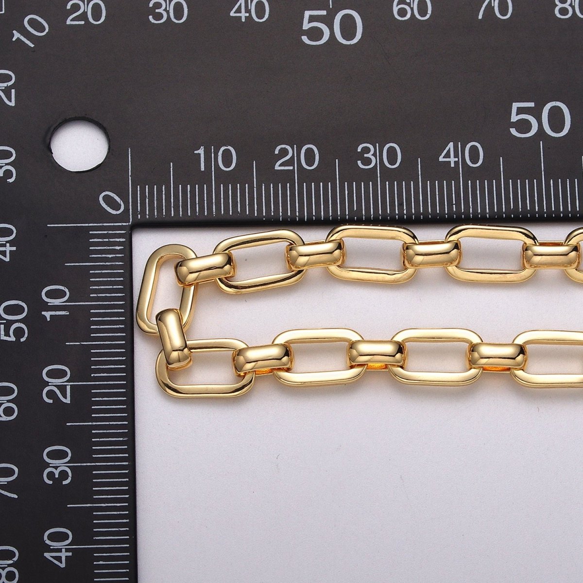 24k Gold Filled PaperClip Wide Link Unfinished 7mm Chain by Yard in Gold &amp; Silver | ROLL-1109 ROLL-1198 Clearance Pricing