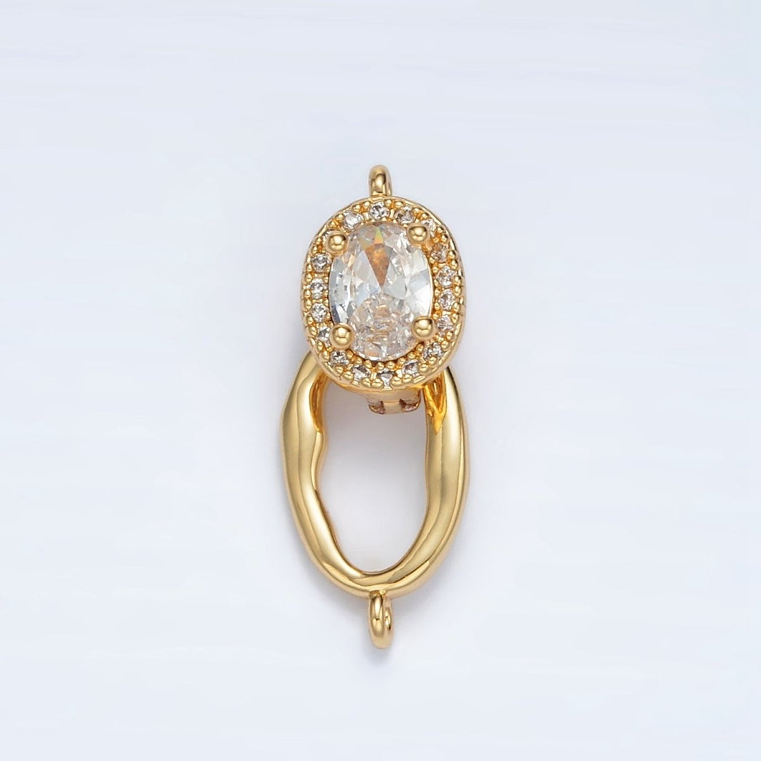24K Gold Filled Clear CZ Micro Paved Snap Latch Oval Closure Findings Set | Z890