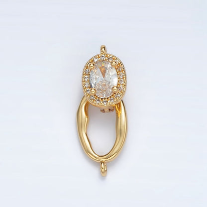 24K Gold Filled Clear CZ Micro Paved Snap Latch Oval Closure Findings Set | Z890