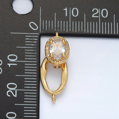 24K Gold Filled Clear CZ Micro Paved Snap Latch Oval Closure Findings Set | Z890