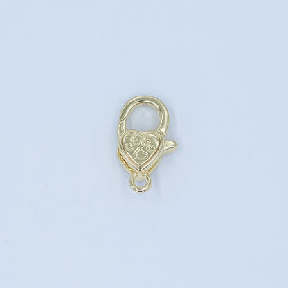 24K Gold Filled Paw Print Heart Lobster Claw Clasp Closure Finding in Gold &amp; Silver | Z1140