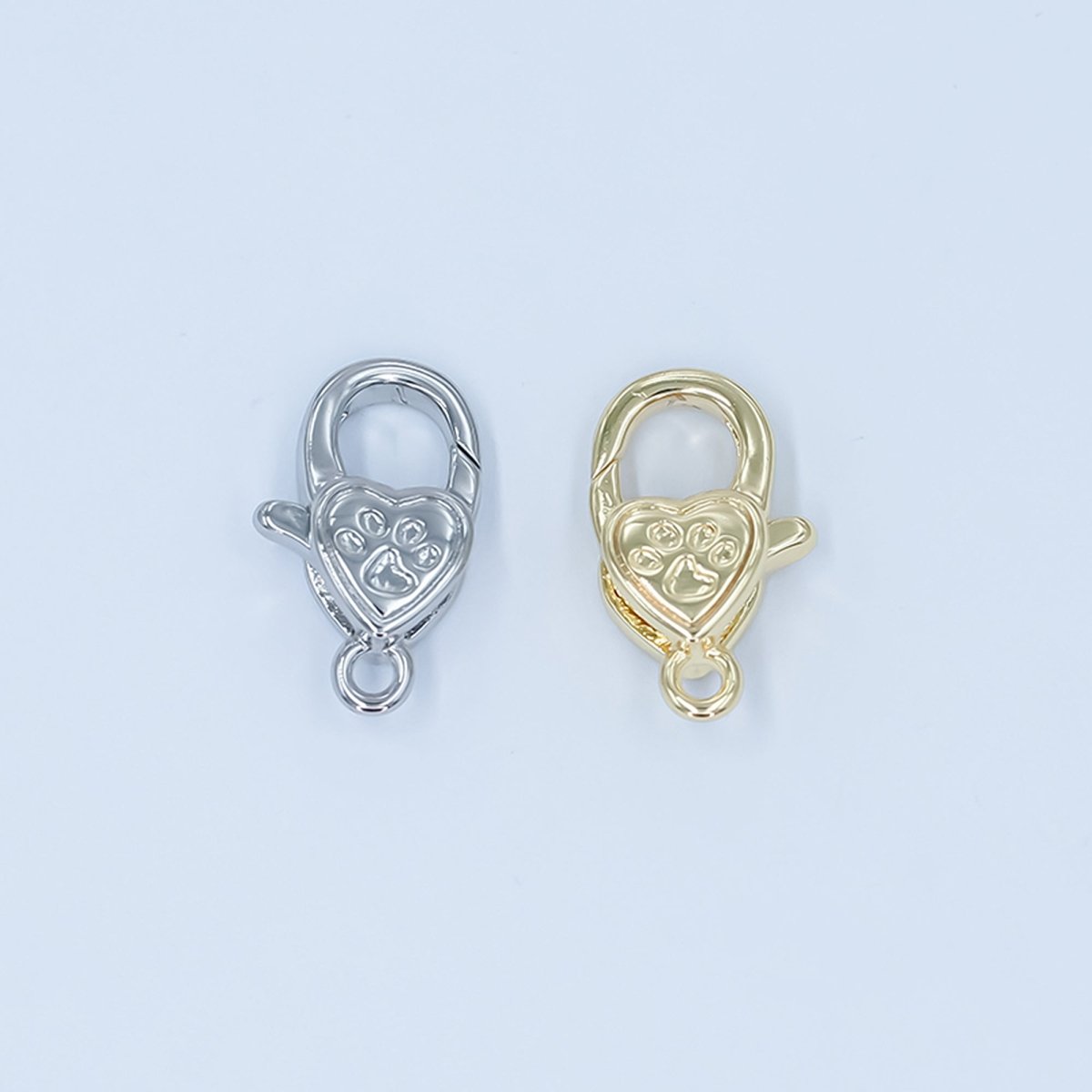 24K Gold Filled Paw Print Heart Lobster Claw Clasp Closure Finding in Gold &amp; Silver | Z1140