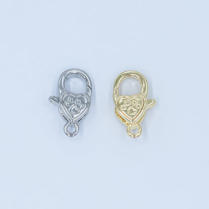 24K Gold Filled Paw Print Heart Lobster Claw Clasp Closure Finding in Gold &amp; Silver | Z1140