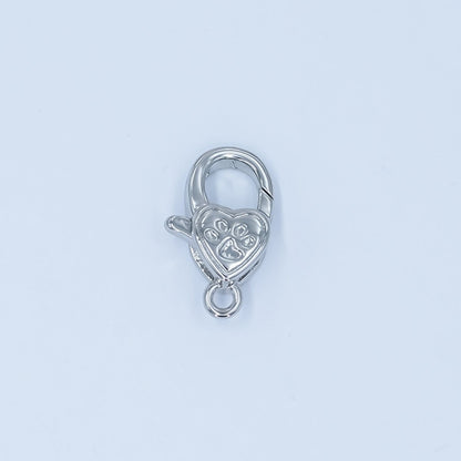 24K Gold Filled Paw Print Heart Lobster Claw Clasp Closure Finding in Gold &amp; Silver | Z1140