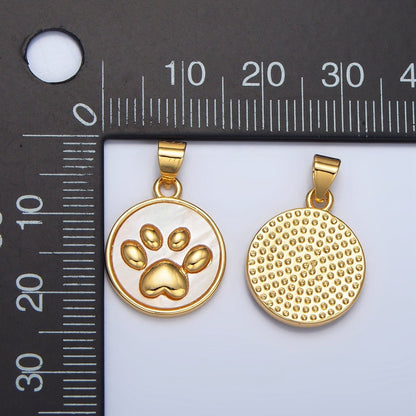 24K Gold Filled Paw Print Stamped Round Pendant | AA-983
