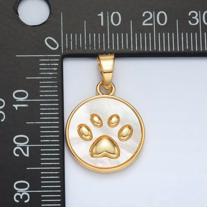 24K Gold Filled Pawprint Pet Shell Pearl Round Pendant | AA1372