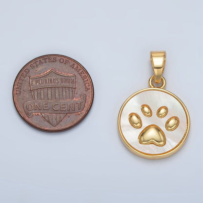 24K Gold Filled Pawprint Pet Shell Pearl Round Pendant | AA1372