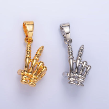 24K Gold Filled 21.5mm Peace Sign Hand Gesture Skeleton Multidimensional Pendant in Gold &amp; Silver | AA1001