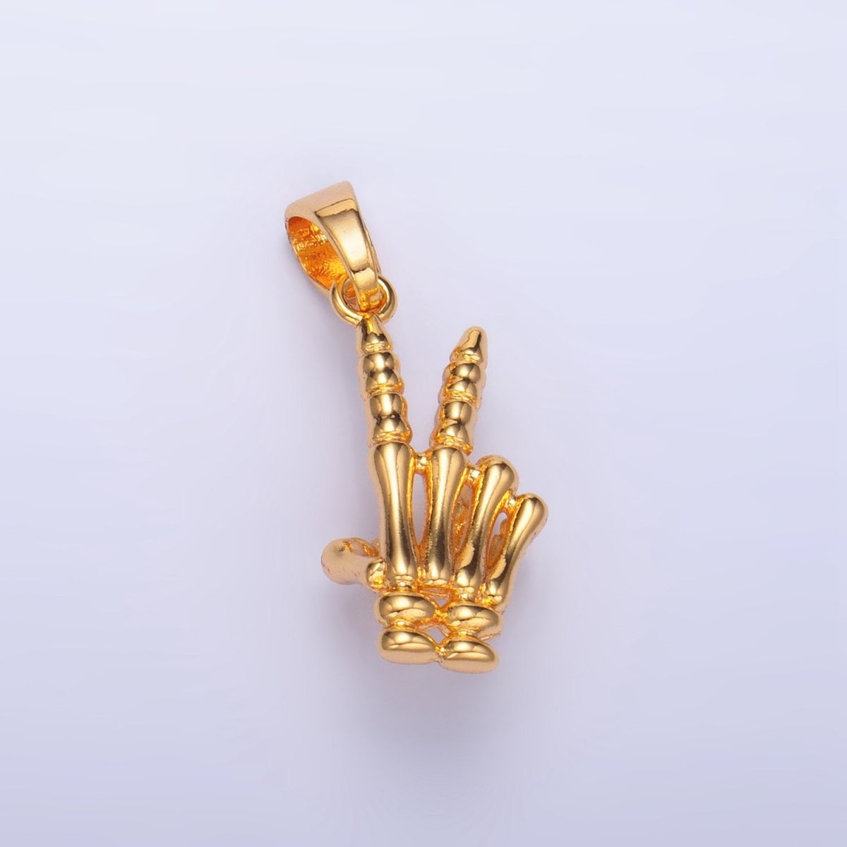 24K Gold Filled 21.5mm Peace Sign Hand Gesture Skeleton Multidimensional Pendant in Gold &amp; Silver | AA1001