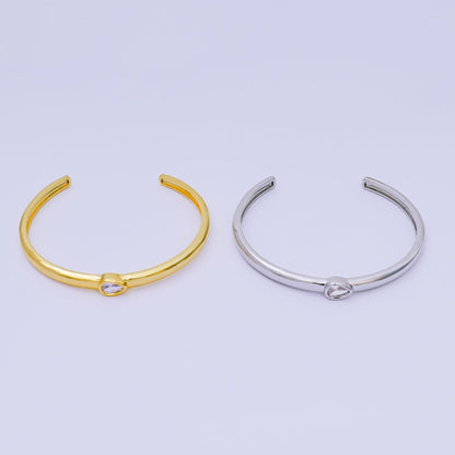 24K Gold Filled Pear CZ Minimalist Teardrop Bangle Cuff Bracelet in Gold &amp; Silver | WA-3095 - WA-3096