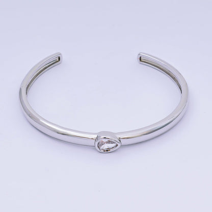24K Gold Filled Pear CZ Minimalist Teardrop Bangle Cuff Bracelet in Gold &amp; Silver | WA-3095 - WA-3096
