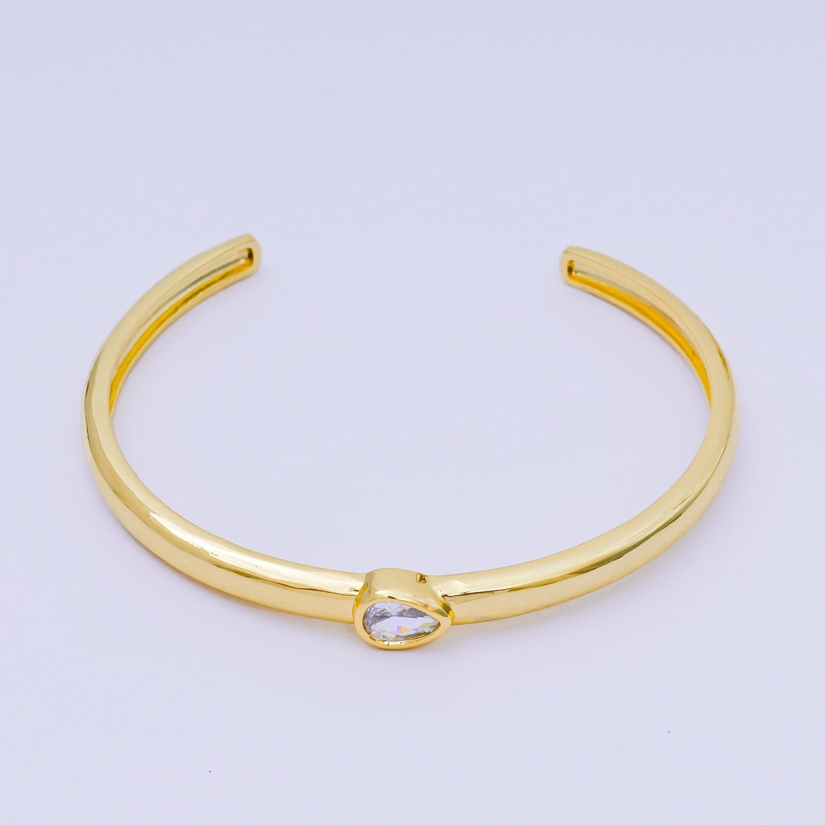 24K Gold Filled Pear CZ Minimalist Teardrop Bangle Cuff Bracelet in Gold &amp; Silver | WA-3095 - WA-3096