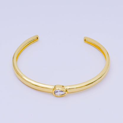 24K Gold Filled Pear CZ Minimalist Teardrop Bangle Cuff Bracelet in Gold &amp; Silver | WA-3095 - WA-3096
