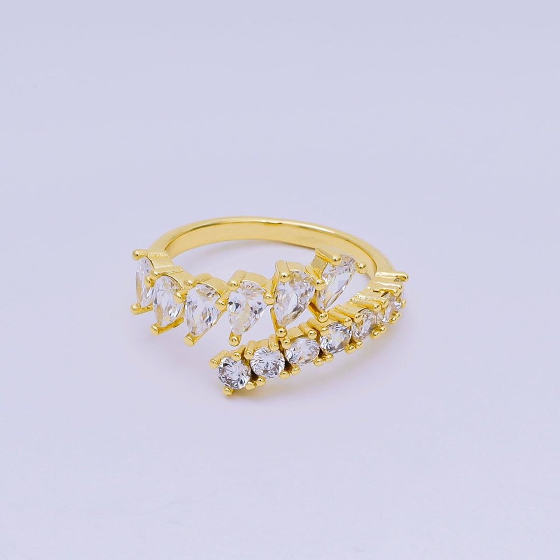 24K Gold Filled Clear CZ Teardrop Micro Paved CZ Wrap Ring | O01449