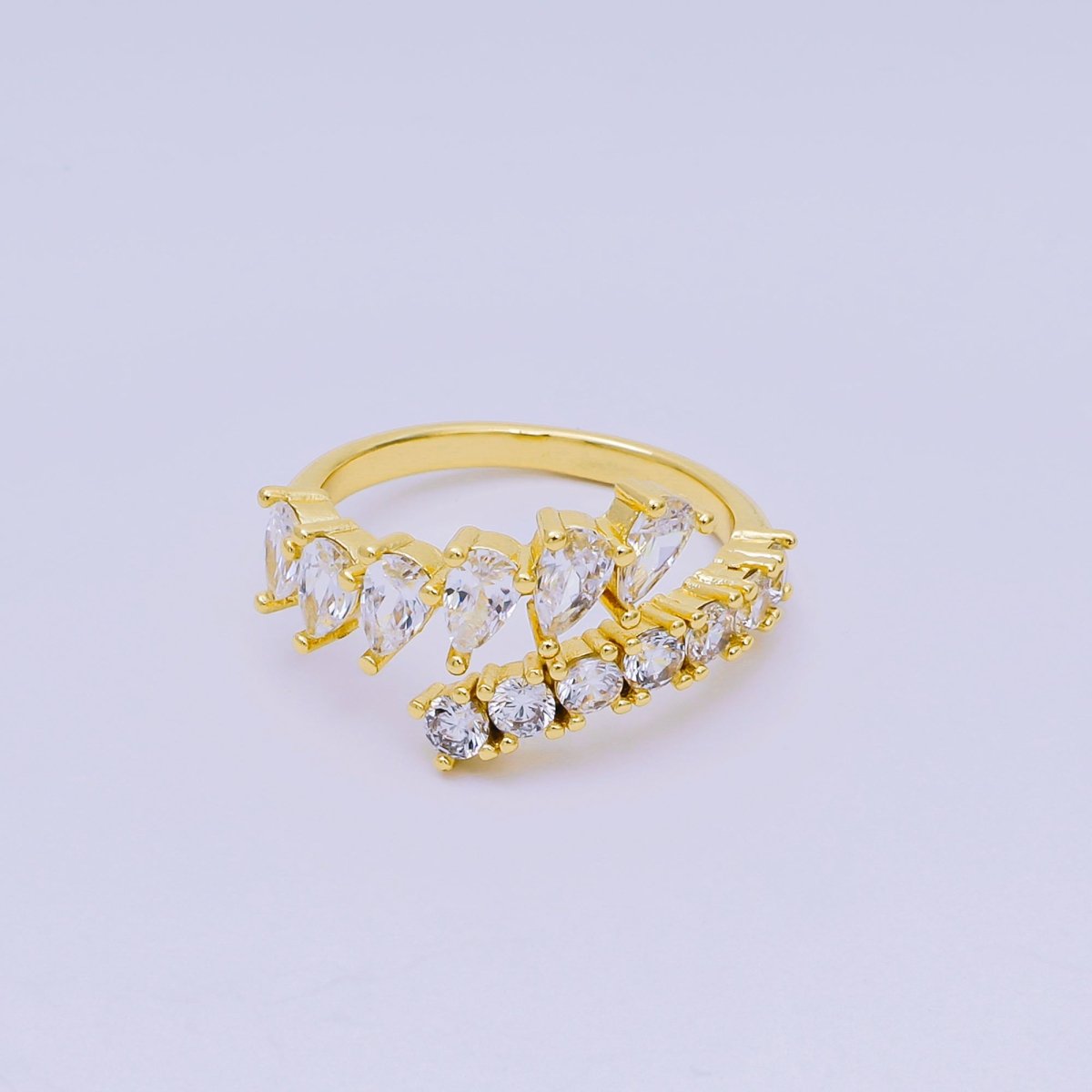 24K Gold Filled Clear CZ Teardrop Micro Paved CZ Wrap Ring | O01449