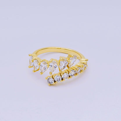 24K Gold Filled Clear CZ Teardrop Micro Paved CZ Wrap Ring | O01449