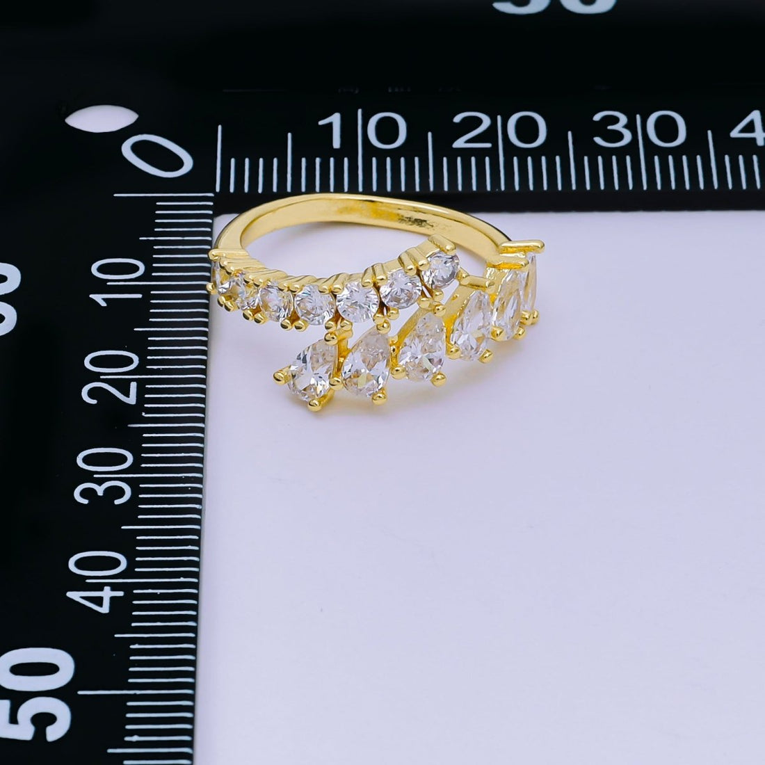 24K Gold Filled Clear CZ Teardrop Micro Paved CZ Wrap Ring | O01449