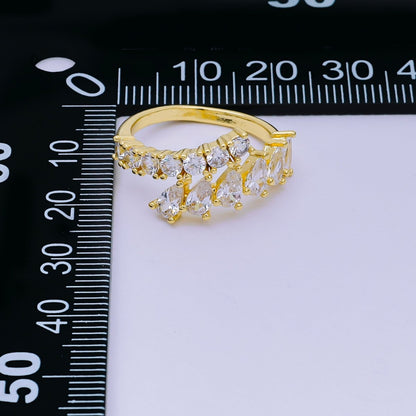 24K Gold Filled Clear CZ Teardrop Micro Paved CZ Wrap Ring | O01449