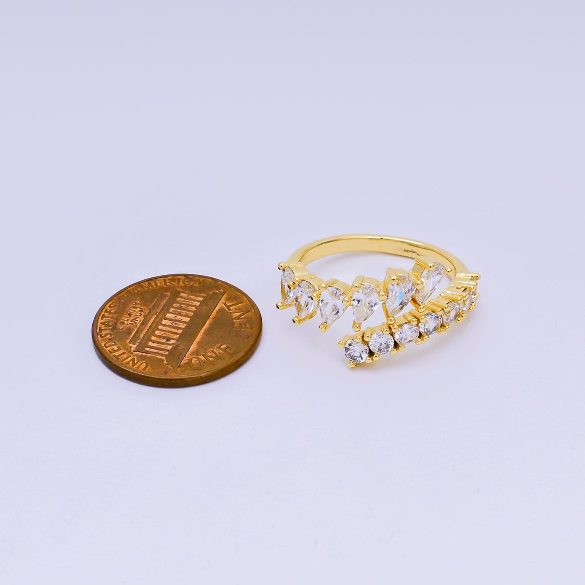 24K Gold Filled Clear CZ Teardrop Micro Paved CZ Wrap Ring | O01449