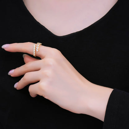 24K Gold Filled Clear CZ Teardrop Micro Paved CZ Wrap Ring | O01449