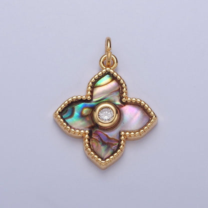 24k Gold Filled Pearl Clover Charm, Mini Flower Charm Abalone Lucky Charm E-750 E-751