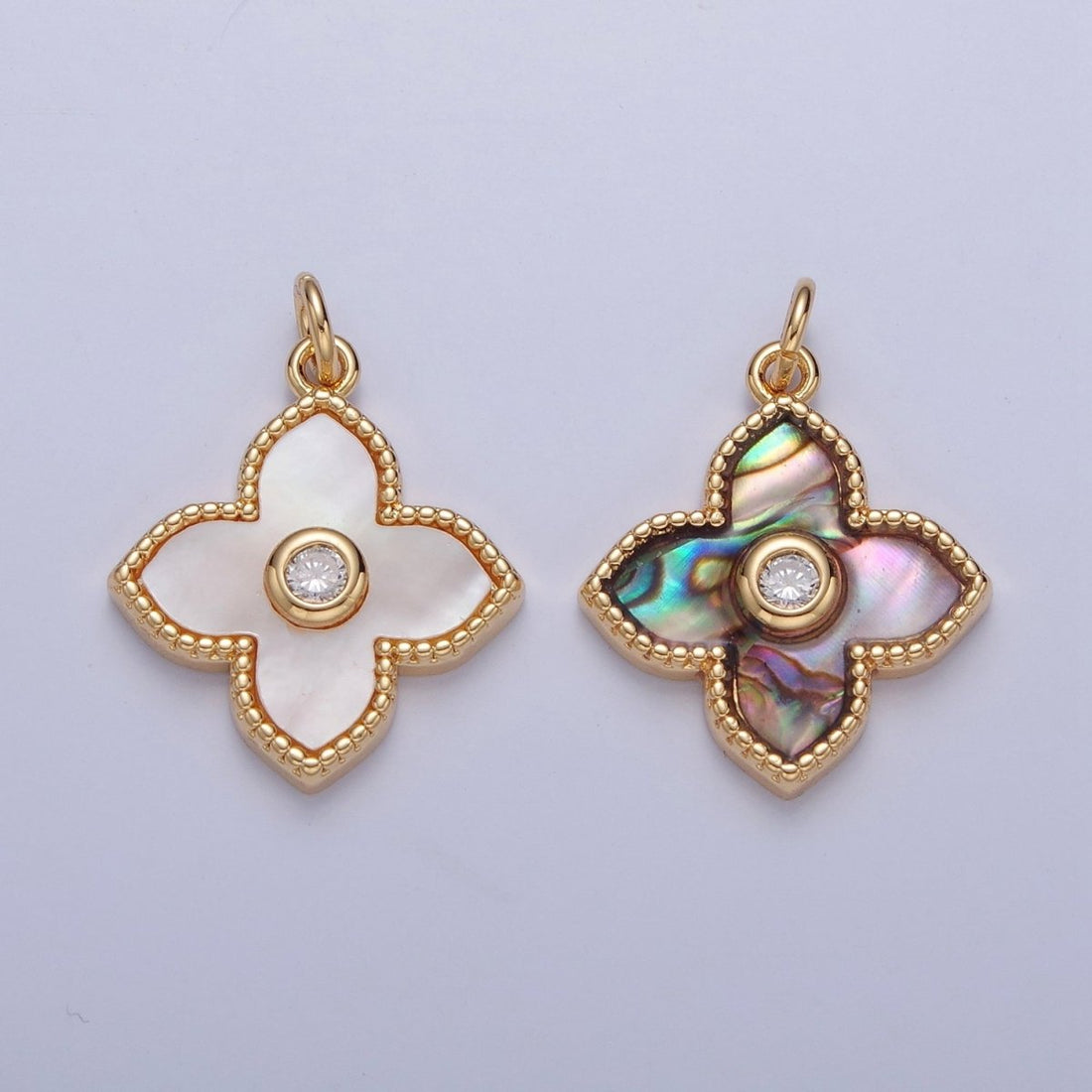 24k Gold Filled Pearl Clover Charm, Mini Flower Charm Abalone Lucky Charm E-750 E-751