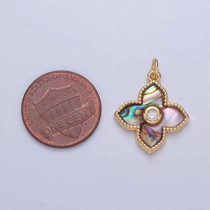 24k Gold Filled Pearl Clover Charm, Mini Flower Charm Abalone Lucky Charm E-750 E-751