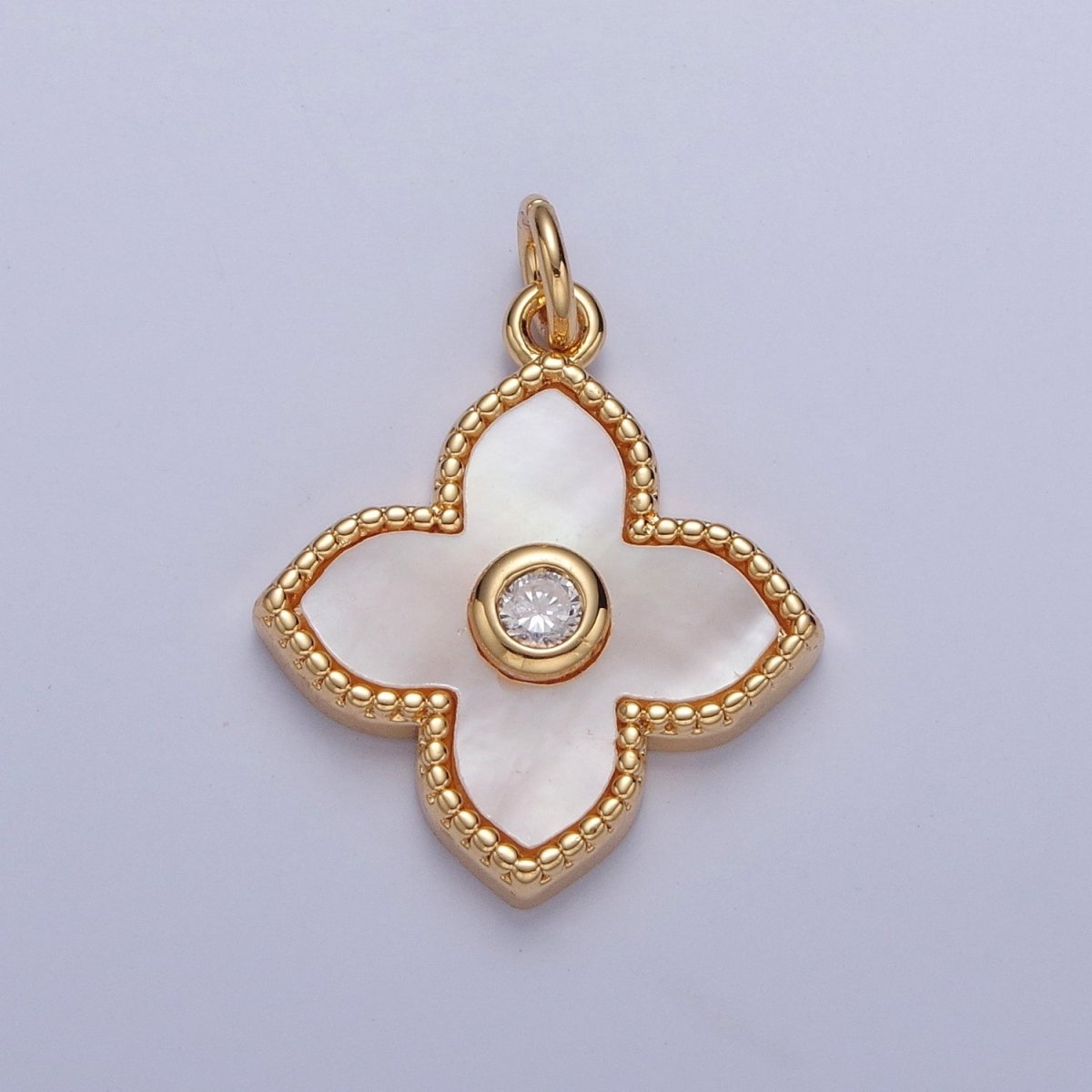24k Gold Filled Pearl Clover Charm, Mini Flower Charm Abalone Lucky Charm E-750 E-751