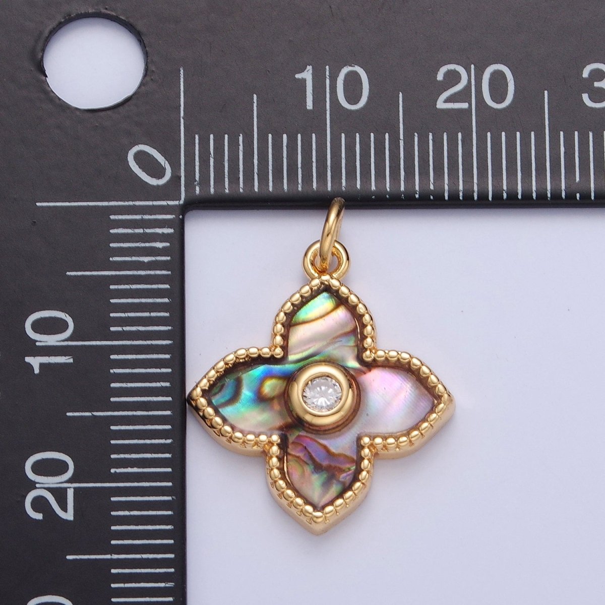 24k Gold Filled Pearl Clover Charm, Mini Flower Charm Abalone Lucky Charm E-750 E-751